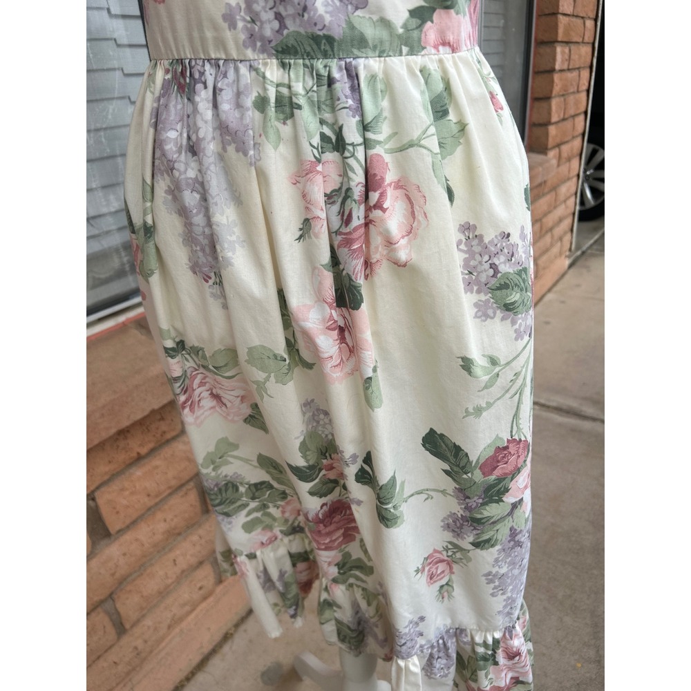 Vintage Floral Halter Apron Dress Pink Rose Ruffle Hem Cottagecore Prairie Small - Picture 8 of 8